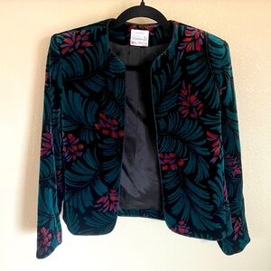 Vtg 1970s Weathervane Velvet Burnout Dark Floral Open Blazer Jacket 10 USA Boho